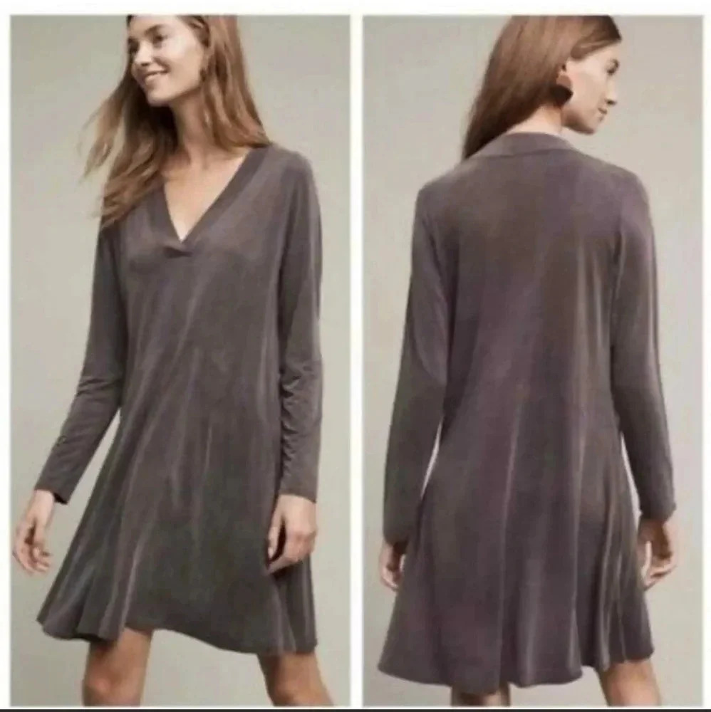 Anthropologie Dolan Cupro Gray Long Sleeve‎ Swing Dress Size small